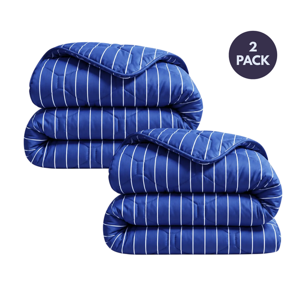 2 HappyBed katoensatijnen wasbare dekbedden 140x220 cm Deep blue stripes