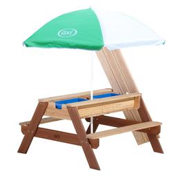 AXI Nick Zand & Water Picknicktafel Bruin - Parasol Groen/wit - voorkant