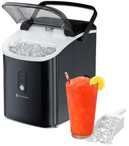 KitchenBrothers IJsblokjesmachine 1,1L - Zwart - Vooraanzicht cushed ijsblokjes